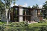 Experience modern luxury in this stunning home, featuring a harmonious blend of natural stone and warm wood exteriors.