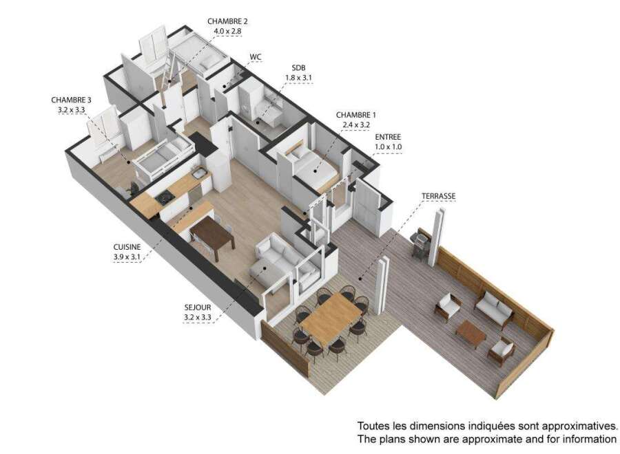 Discover this spacious 3-bedroom apartment featuring a modern kitchen and a comfortable living area.