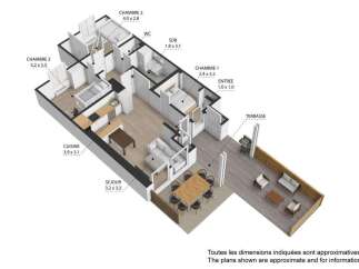 Discover this spacious 3-bedroom apartment featuring a modern kitchen and a comfortable living area.