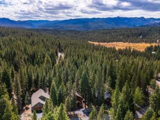 Nestled amidst a dense forest of towering pine trees, this property offers a serene and private mountain retreat.