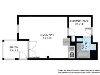 Discover this charming studio apartment featuring a separate mountain corner, perfect for creating a cozy sleeping area.
