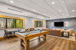 Enjoy leisure and entertainment in this spacious game room, featuring a professional billiard table and a comfortable lounge area.