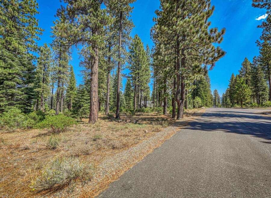Nestled among towering pine trees, this property offers a serene and private setting.