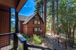 Nestled amongst towering pine trees, this charming brown cabin offers a serene mountain getaway.