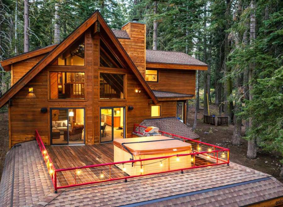 Experience ultimate relaxation in this stunning wooden cabin, nestled amidst a serene forest.
