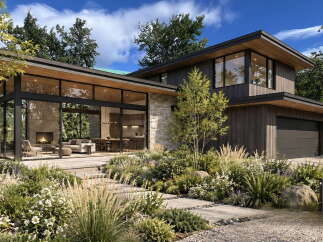 Experience modern luxury in this stunning architectural home, featuring expansive floor-to-ceiling windows that seamlessly blend indoor and outdoor living.