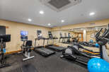 Stay active and energized in this well-equipped fitness center, featuring multiple treadmills, elliptical machines, and stationary bikes.