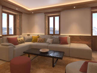Experience the ultimate alpine retreat in this beautifully designed living room, featuring a plush sectional sofa perfect for cozy evenings.