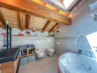 Experience luxury in this stunning bathroom featuring a spacious jacuzzi tub and a separate bidet and toilet.