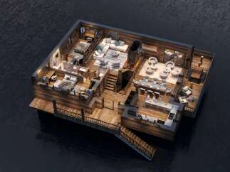 Experience luxurious waterfront living in this stunning modern cabin.
