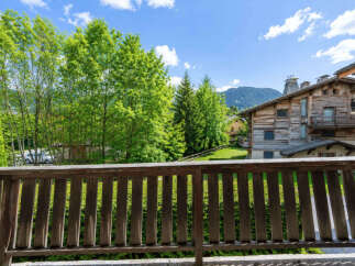 Enjoy breathtaking mountain views from this charming wooden chalet, perfect for a serene getaway.