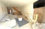 Step into this modern living space featuring a comfortable sectional sofa and a stylish round coffee table.