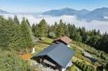 Experience breathtaking mountain views from this stunning property nestled amidst lush evergreen forests.