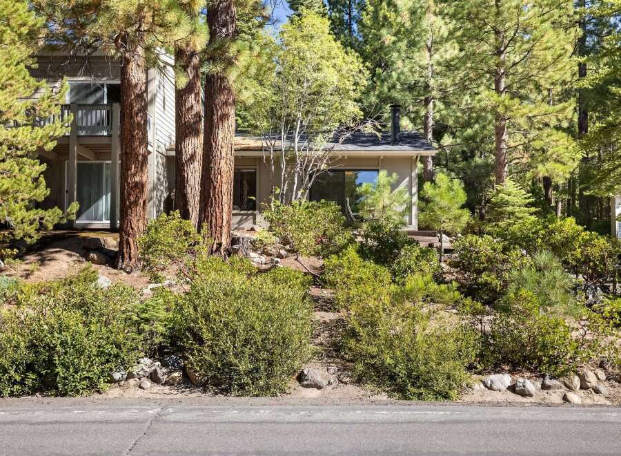 Nestled amongst tall pine trees, this charming property offers a serene retreat with its natural surroundings.