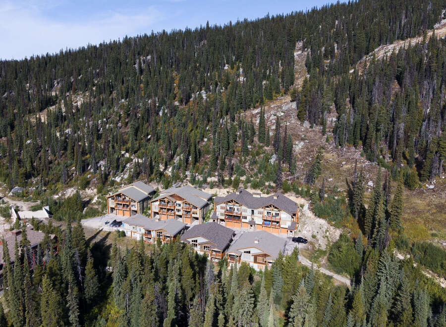 Discover mountain living at its finest with these stunning multi-level townhomes nestled amidst a dense evergreen forest.
