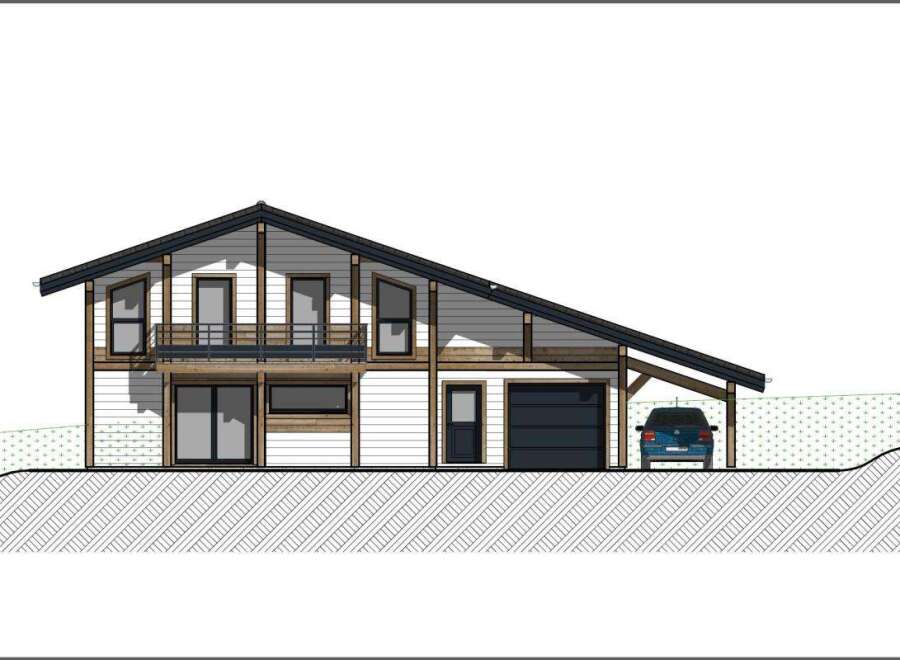Discover modern living in this stunning architectural home, featuring a striking asymmetrical roofline and a blend of wood and white siding.