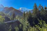 Nestled amidst lush greenery and towering pine trees, this charming property offers a serene mountain retreat.