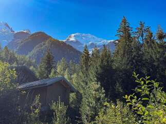 Nestled amidst lush greenery and towering pine trees, this charming property offers a serene mountain retreat.