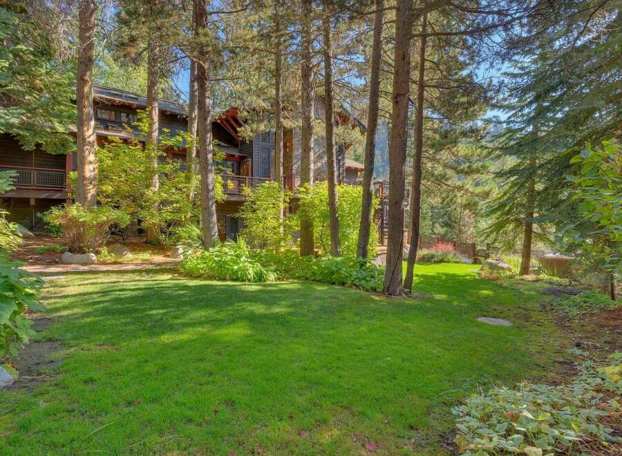 Nestled amongst mature trees, this stunning property offers a serene retreat with a beautifully manicured lawn perfect for outdoor enjoyment.