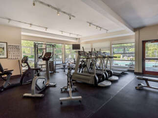 Stay active and healthy in this well-equipped fitness center, featuring a variety of cardio machines like treadmills and stationary bikes.