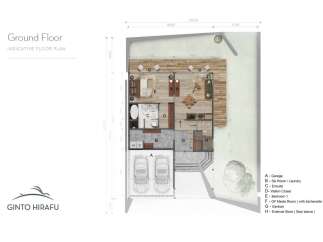 Discover this stunning ground floor indicative floor plan, featuring a spacious garage (A) and a convenient ski room/laundry (B).