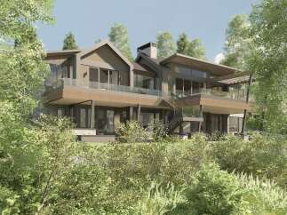 Experience modern luxury in this stunning multi-level home nestled amidst lush greenery.