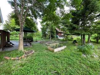 Discover a charming backyard oasis perfect for relaxation and gardening enthusiasts.
