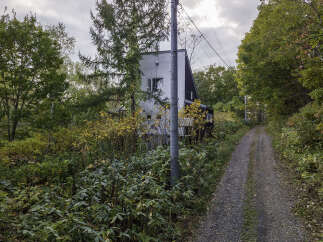 Nestled amidst vibrant autumn foliage, this charming property offers a serene retreat.