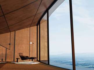 Experience breathtaking panoramic views from this modern architectural marvel, featuring expansive floor-to-ceiling windows that seamlessly blend indoor and outdoor living.