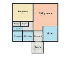 Discover this charming floor plan featuring a spacious living room and a cozy bedroom.