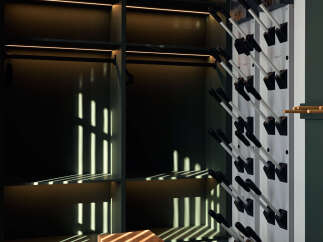 Discover organized living with this modern closet system featuring integrated LED lighting for a sophisticated ambiance.
