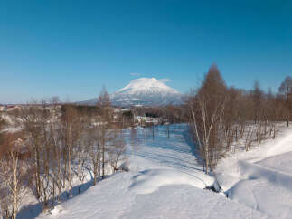 Experience the serene beauty of a winter wonderland with this stunning property offering breathtaking views of a snow-capped mountain.