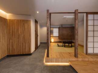 Experience serene living in this beautifully designed Japanese-inspired space, featuring natural wood accents and tatami flooring.