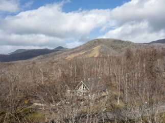Nestled amidst a serene, wooded landscape, this charming property offers a tranquil retreat with stunning mountain views.