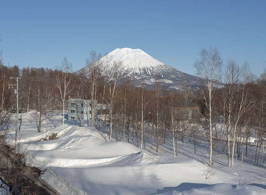 Experience the serene beauty of winter with this stunning property offering breathtaking views of a snow-capped mountain.