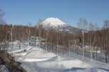 Experience the serene beauty of winter with this stunning property offering breathtaking views of a snow-capped mountain.