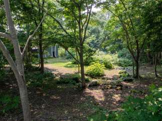 Discover a serene retreat nestled within a lush, wooded landscape.