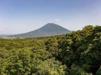 Experience breathtaking panoramic views from this property, featuring a majestic mountain backdrop and lush, green surroundings.