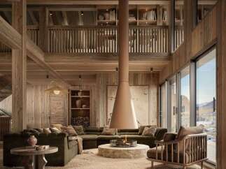 Experience luxurious mountain living in this stunning chalet-style living room.