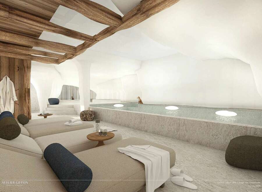 Experience ultimate relaxation in this luxurious spa featuring a serene indoor pool with ambient lighting.