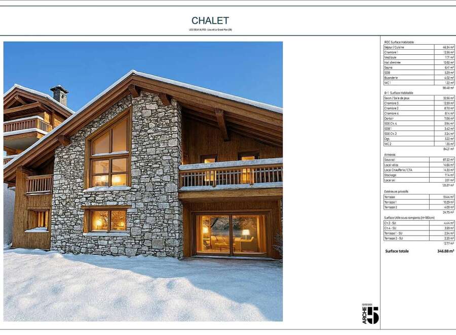 Discover this stunning chalet in Les Deux Alpes, offering a spacious living area of 46.