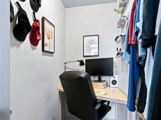 This compact home office space is designed for efficiency and style.