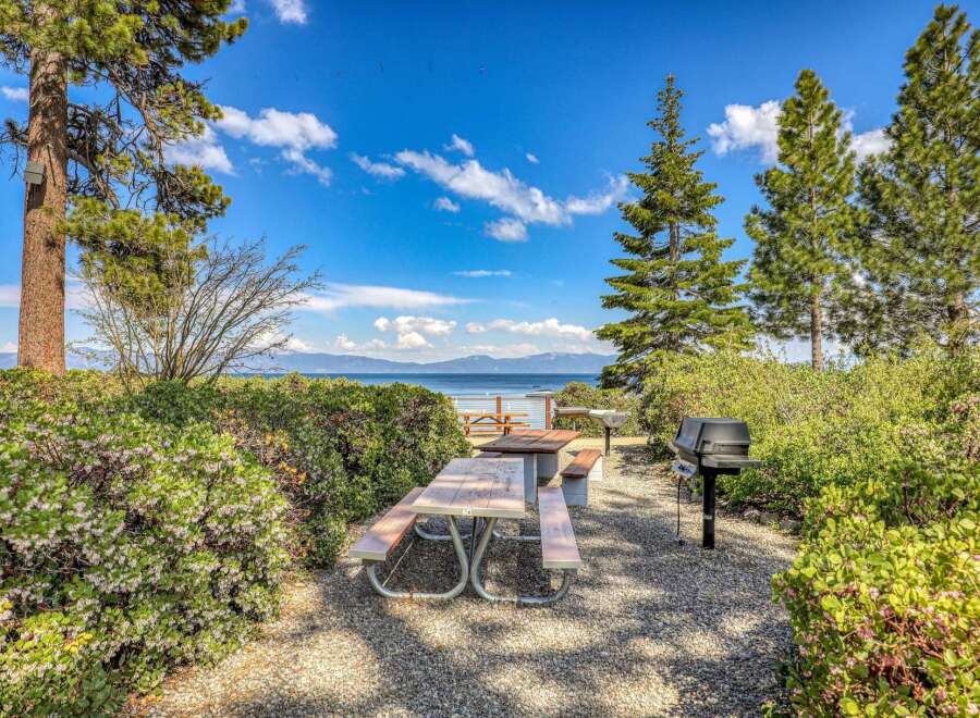Enjoy breathtaking lake views from this scenic picnic area, perfect for outdoor gatherings and relaxation.