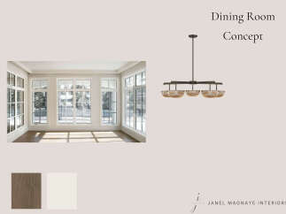 Experience the potential of this bright and airy dining room concept, featuring expansive windows that flood the space with natural light.