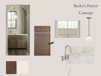 Discover a sophisticated butler's pantry concept featuring warm wood cabinetry and elegant marble countertops.