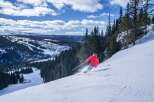 Experience the thrill of skiing down pristine slopes with breathtaking panoramic views of snow-covered mountains and dense evergreen forests.