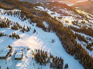 Experience the ultimate mountain lifestyle with this stunning ski-in/ski-out property nestled amidst snow-covered slopes and towering pine trees.