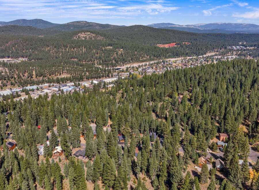 Nestled amidst a dense forest of towering pine trees, this property offers a secluded mountain retreat.