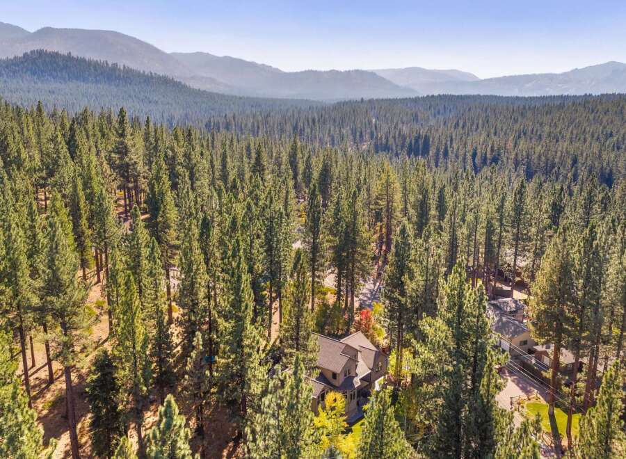 Nestled amidst a dense forest of towering pine trees, this stunning property offers a serene and private retreat.