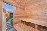 Experience ultimate relaxation in this beautifully crafted wooden sauna.